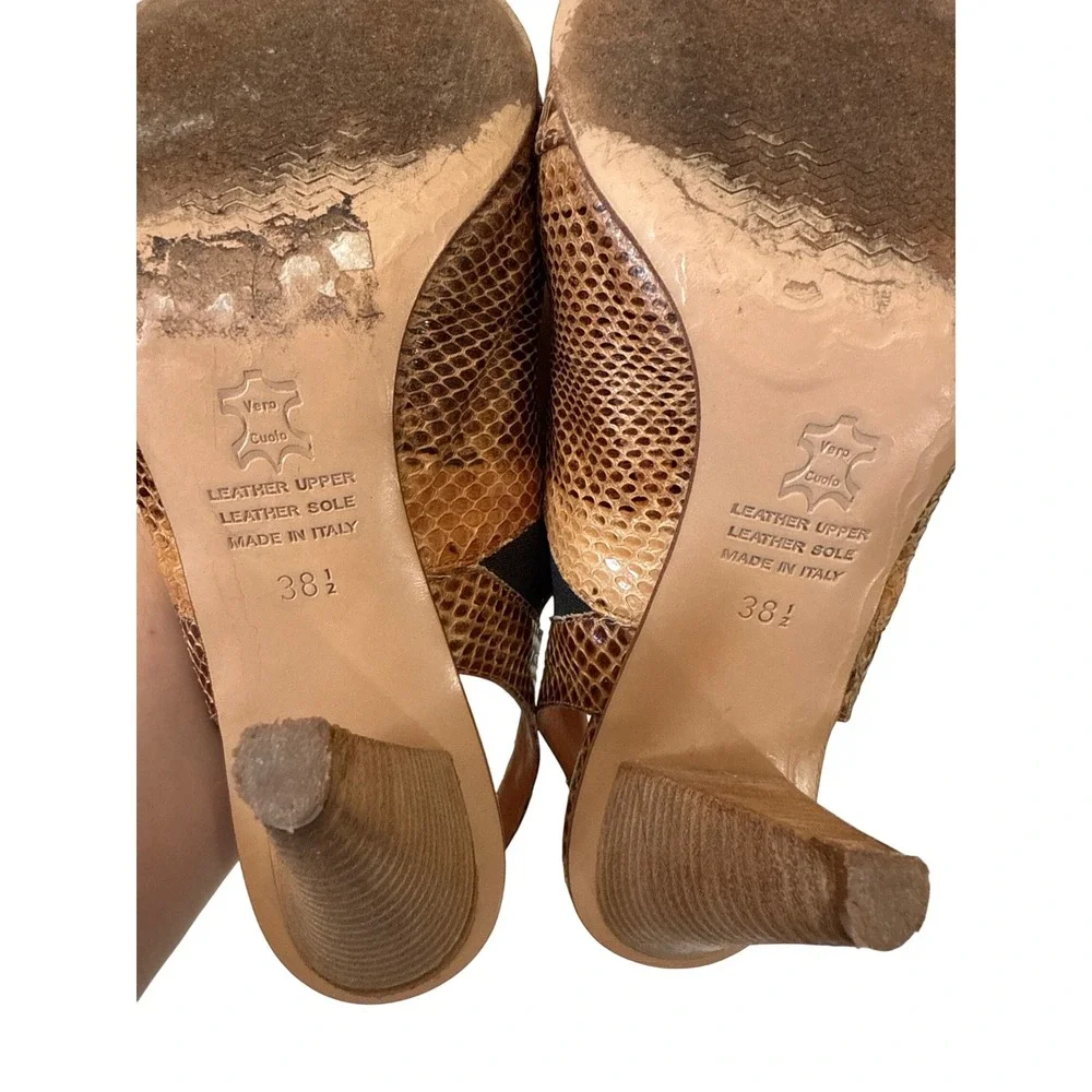 Latitude Femme Snake Leather Slingback Heels Made in Italy Pointed Toe EU 38.5 8